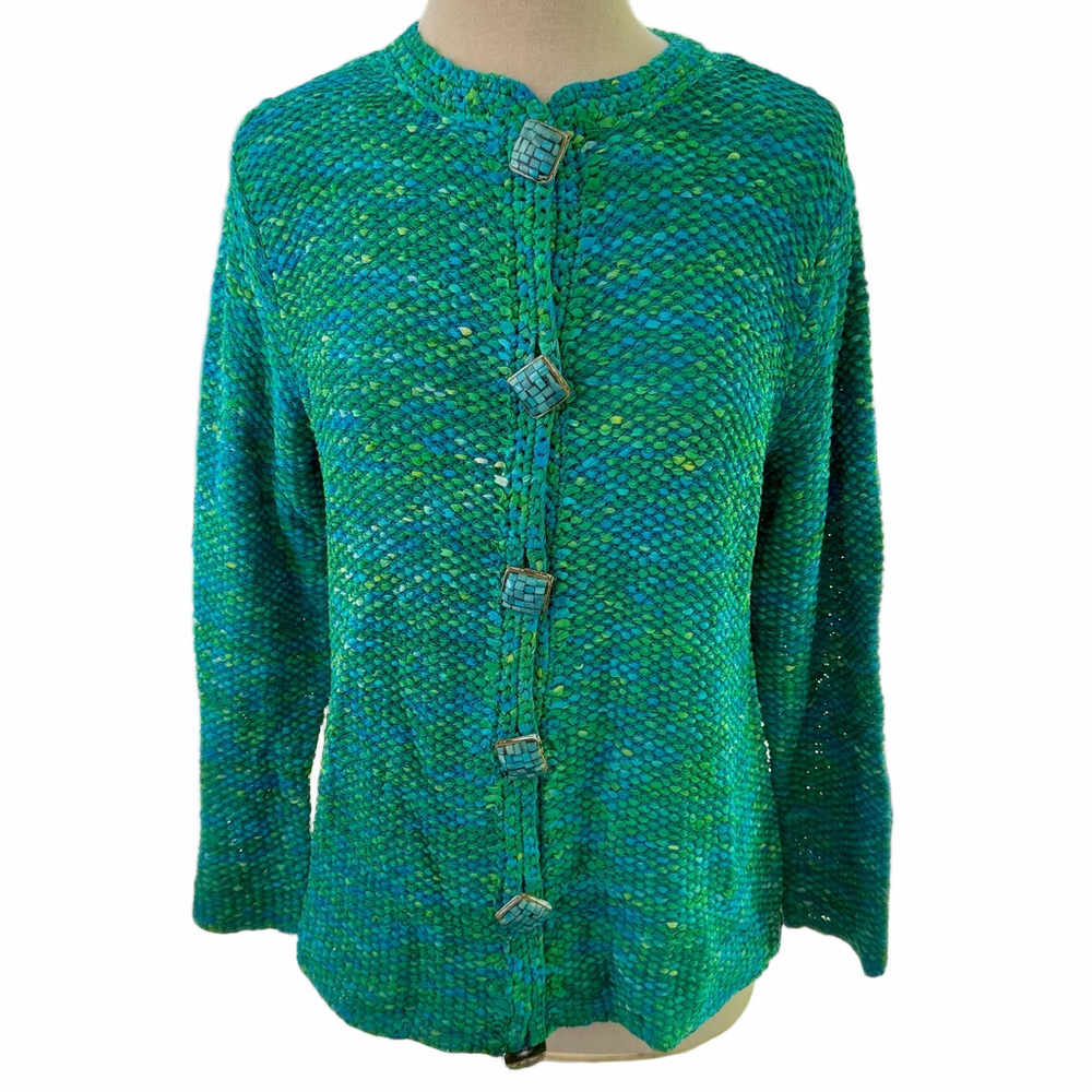 Judith McCormick Cardigan Blue Green Large Limited Ed Artisan Mosaic Buttons